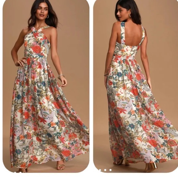 Lulus Lilja Cream Floral Print Maxi Dress size M - Picture 1 of 12